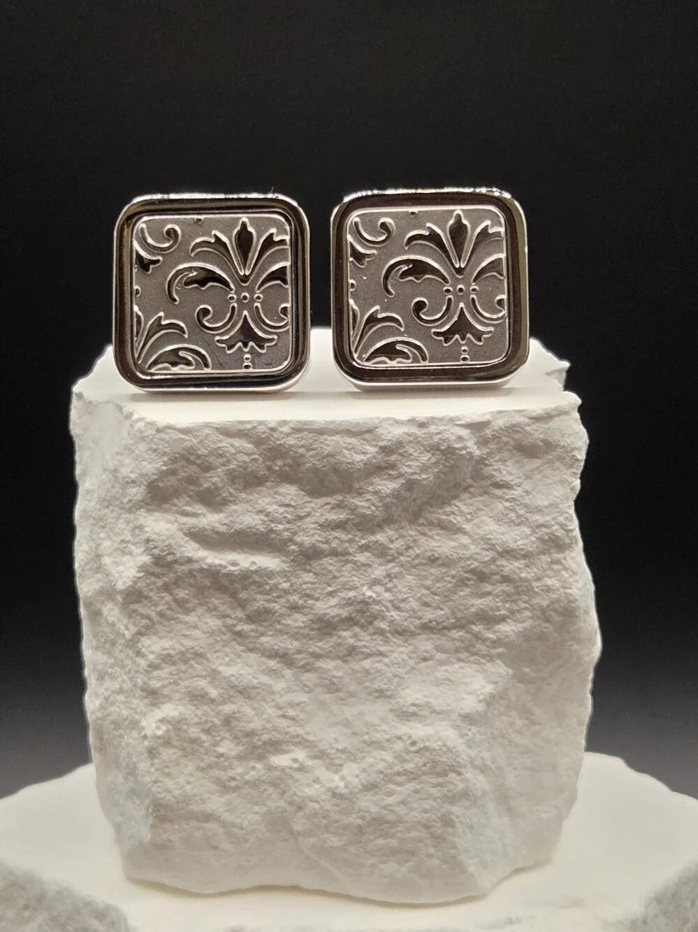 Silver Fleur-de-Lis Stainless Steel Cufflinks for Men